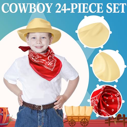 24 Pieces Felt Cowboy Hat Set with Paisley Bandanas Z4551