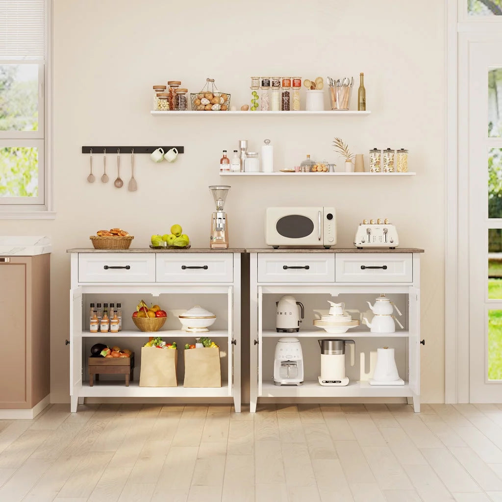 Grey Kitchen Sideboard Buffet Cabinet with Drawers and Adjustable Shelf M87598