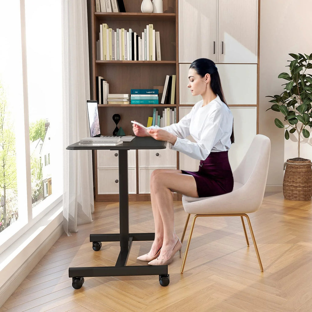Black Height Adjustable Standing Desk with Lockable Wheels U768534