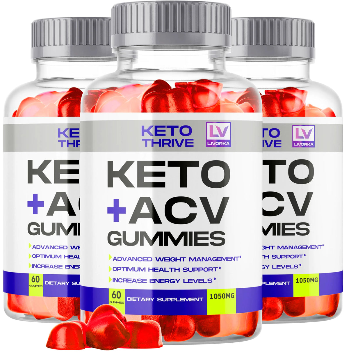3 Pack Apple Cider Vinegar Gummies 1050MG 60 Gummies Per Bottle L8655