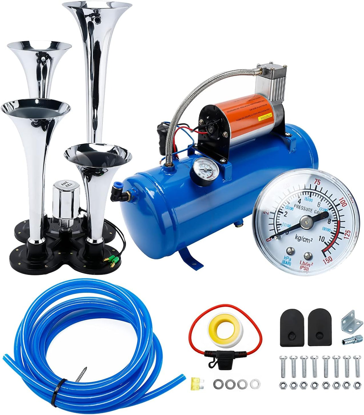150DB Train Horns Kit with 120 PSI 12V Compressor and Gauge P857