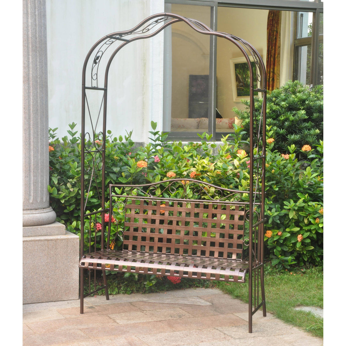 Bronze Iron Patio Arbor Bench S842206