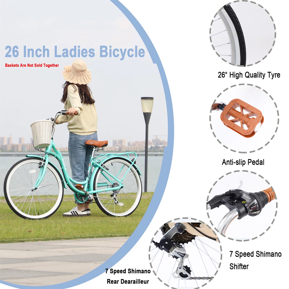 26-inch 7 Speed Pink Cruiser Bike E90598