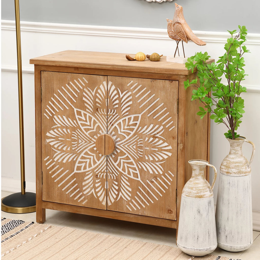 Natural Wood 2-Door Storage Cabinet E697118