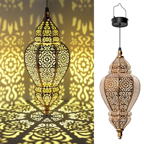 Gold Plastic Solar Hanging Lantern A258775