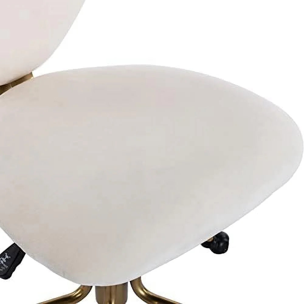 White Velvet Upholstered Swivel Desk Chair with Wheels L392