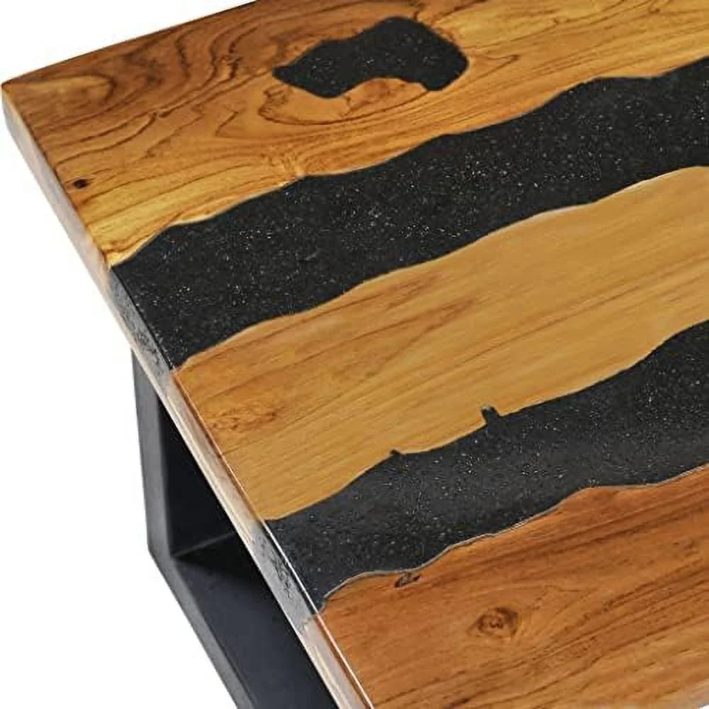 Solid Teak Wood Coffee Table with Lava Stone Decoration L184