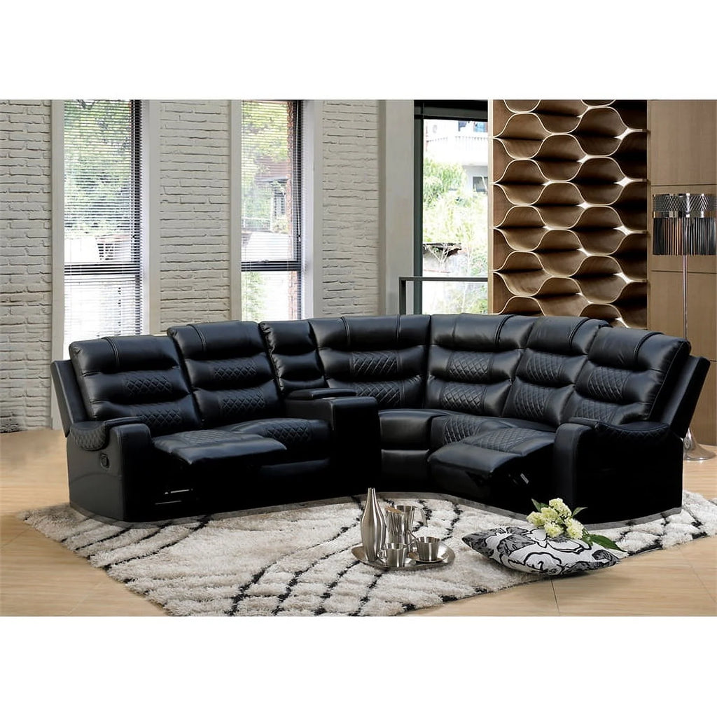 Black Faux Leather Reclining Sectional Y7060