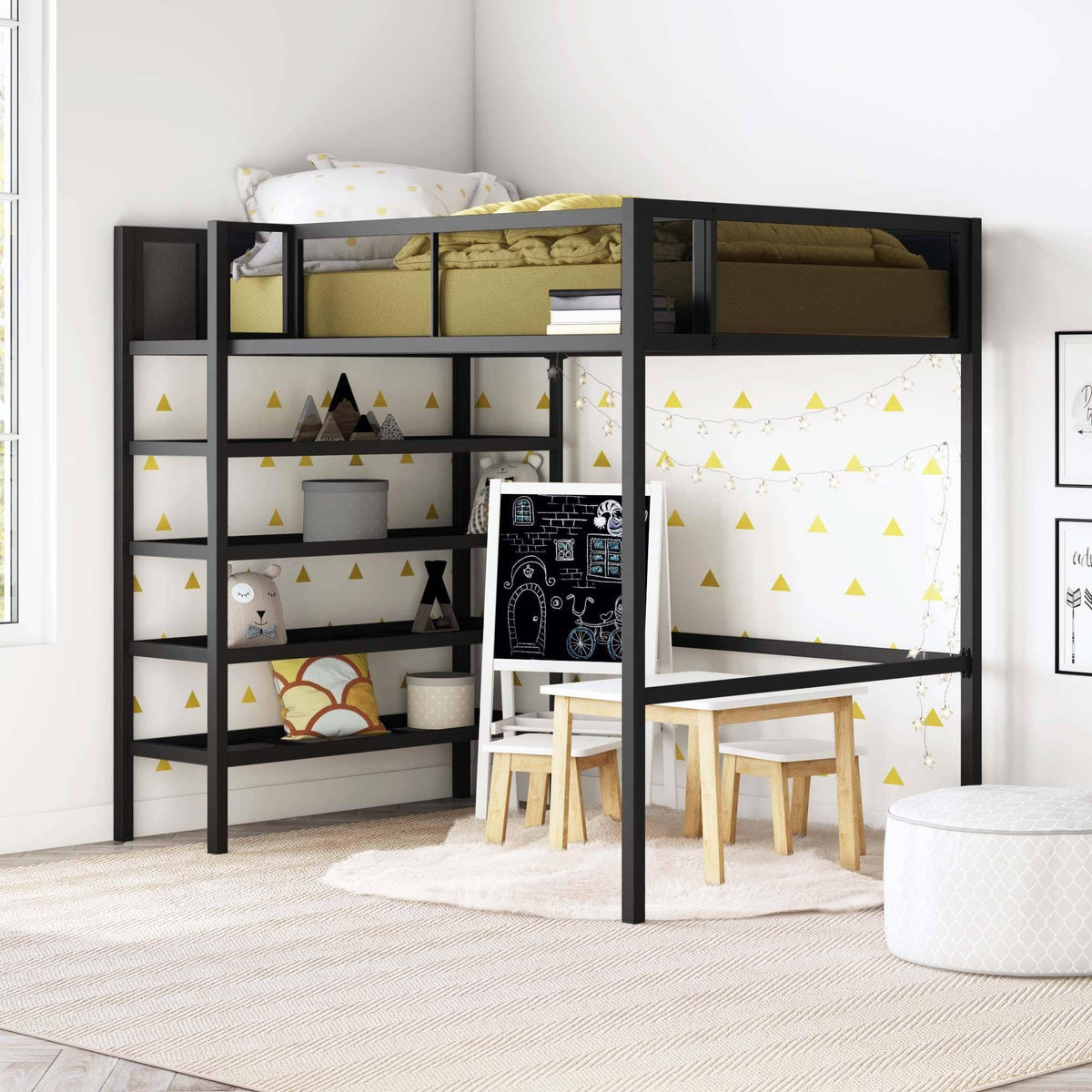 Black Metal Storage Loft with Bookcase F740