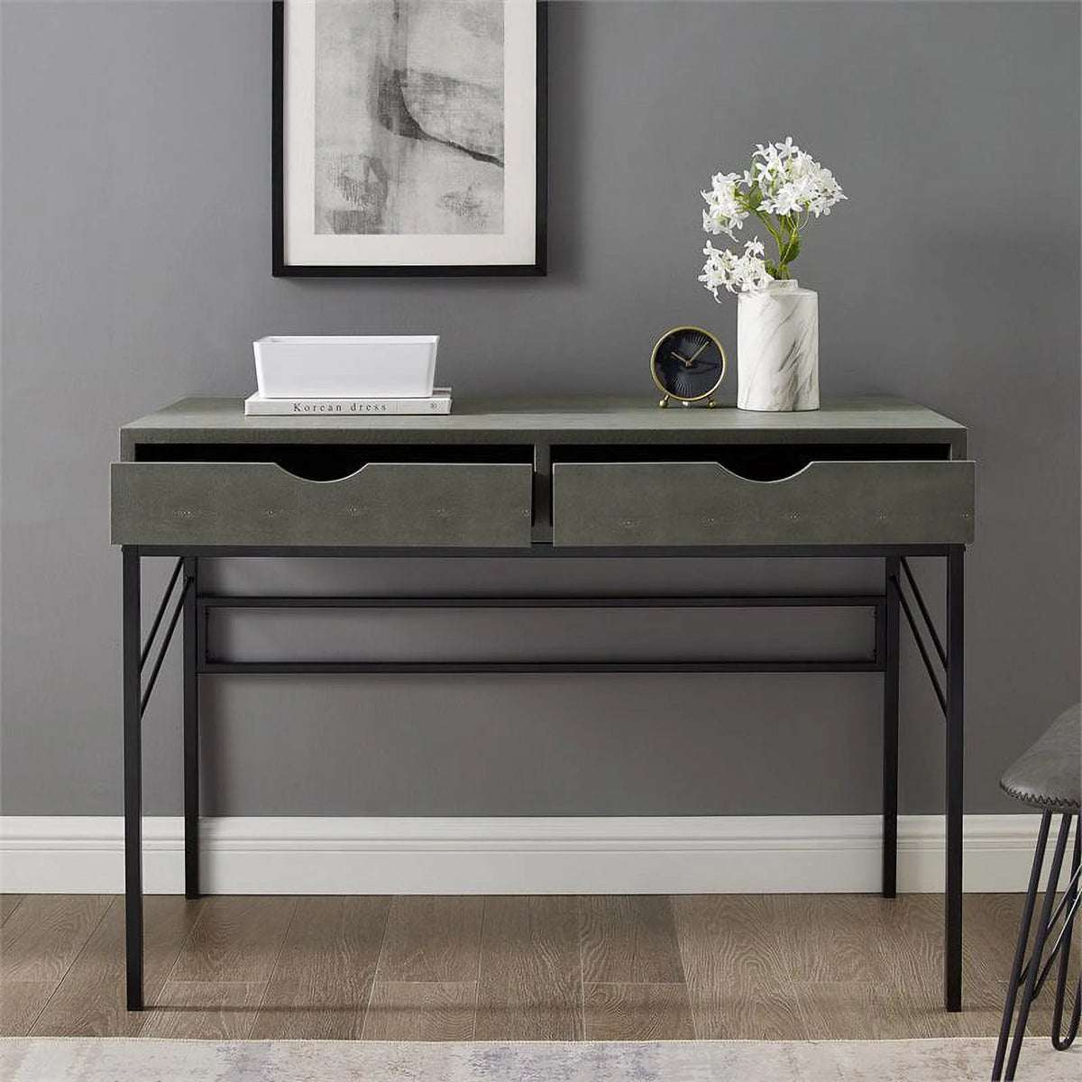 2 Drawer Gray Engineered Wood Writing Desk W1512
