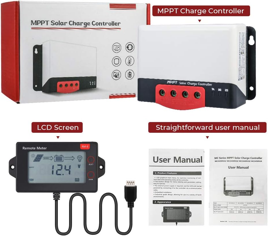 MPPT 40 Amp Solar Charge Controller with LCD Display, 12V/24V DC Input G372