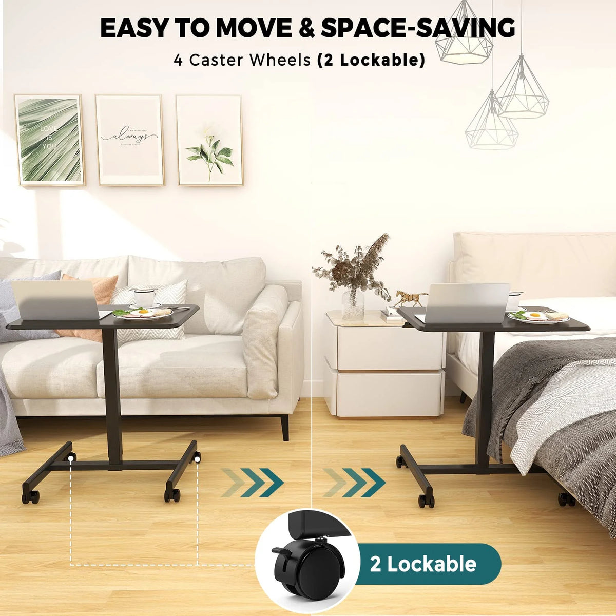 Black Height Adjustable Standing Desk with Lockable Wheels U768534