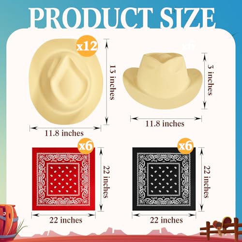 24 Pieces Felt Cowboy Hat Set with Paisley Bandanas Z4551