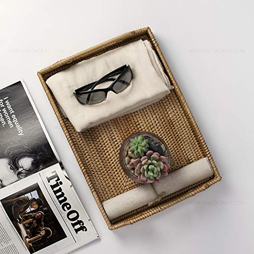 Hand-Woven Rattan Rectangular Serving Tray with Handles (14.5x10.2x1.4inches) U442