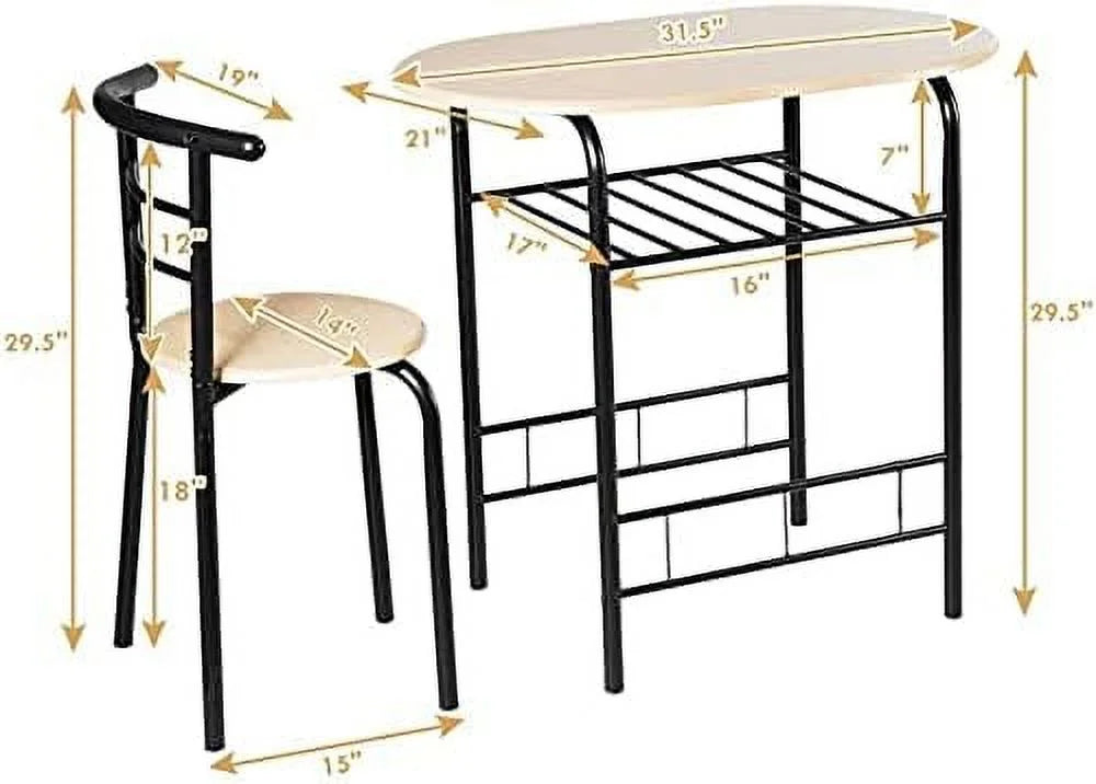 3-Piece Round Dining Set with 2 Chairs P9531