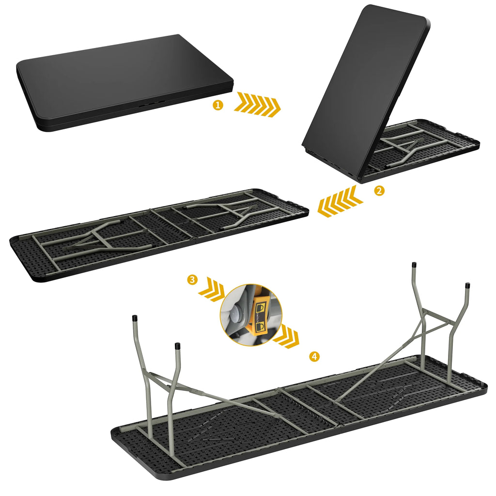 8FT Heavy Duty Folding Table with Carrying Handle, Black G5677