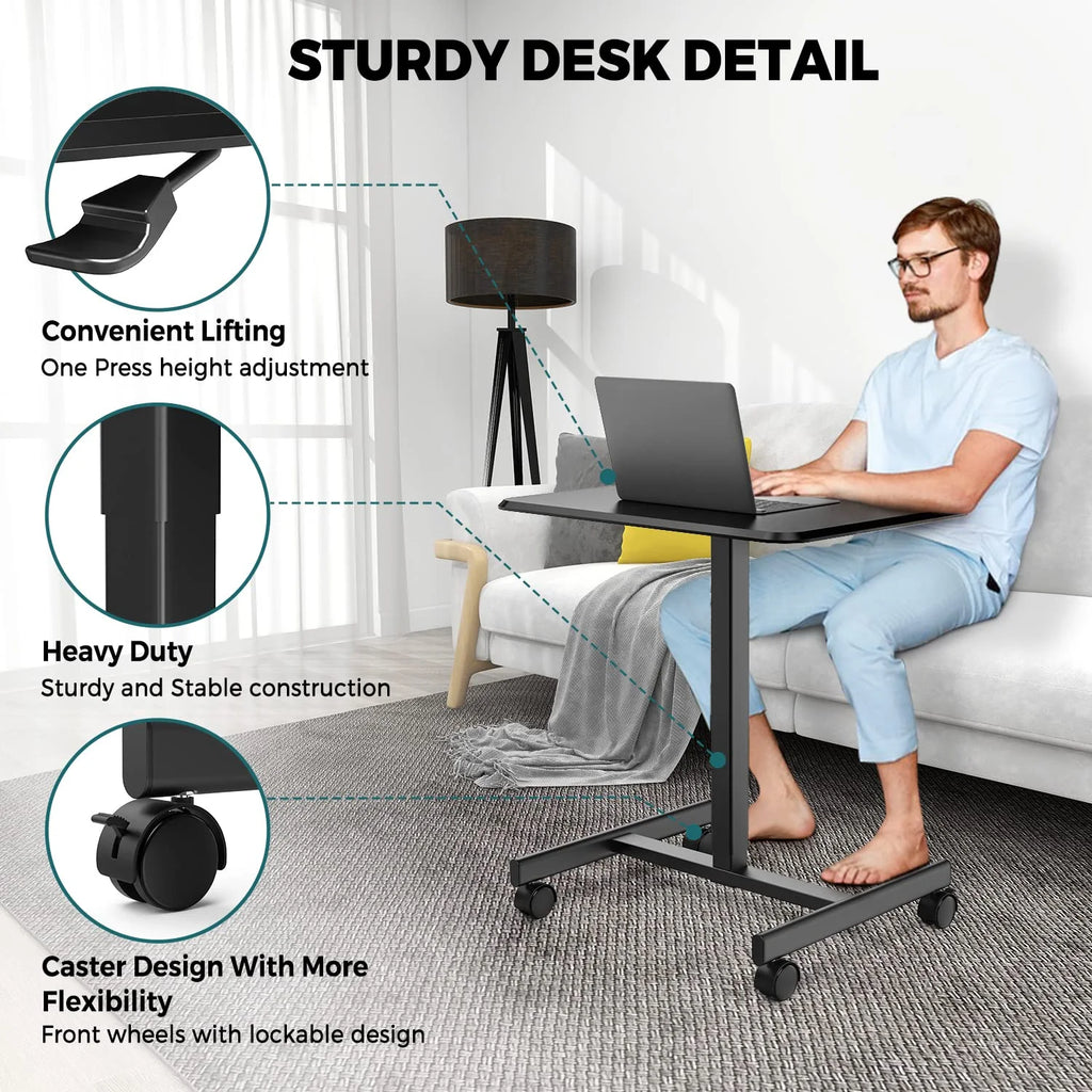 Black Height Adjustable Standing Desk with Lockable Wheels U768534