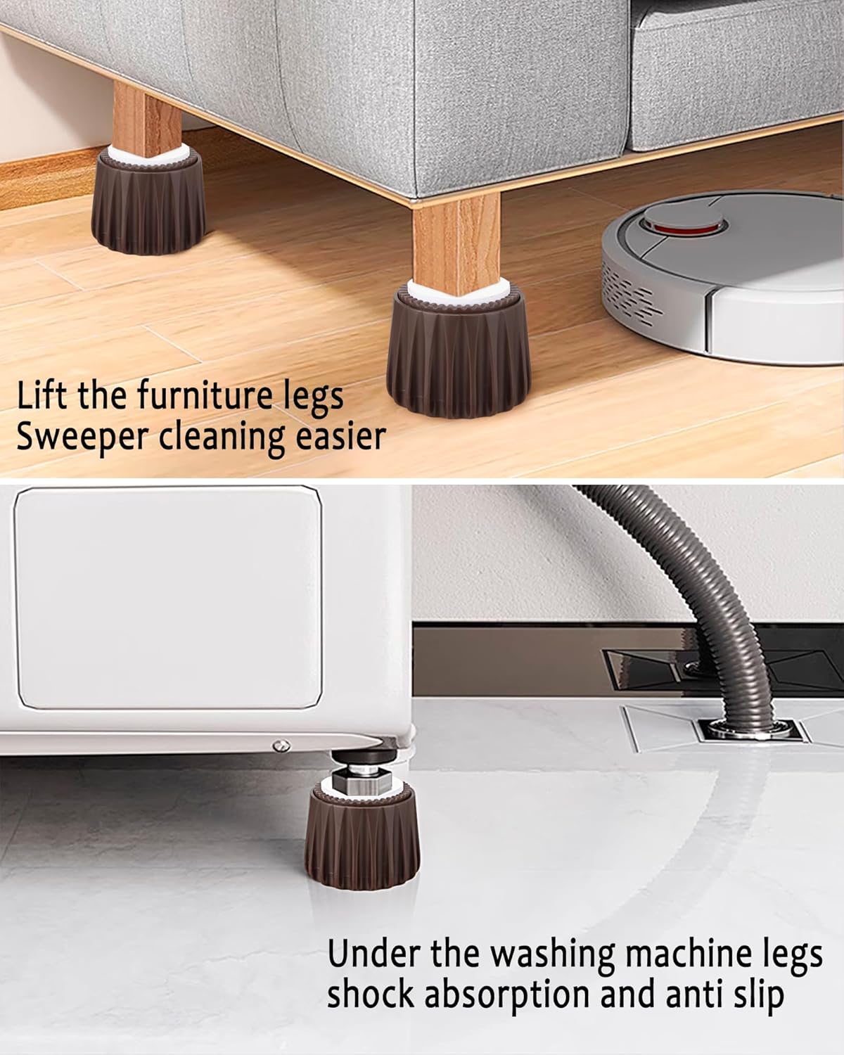 Adjustable Furniture Bed Risers 2.1-2.8 inch Durable Plastic Silicone Anti Slip 4 pcs T578
