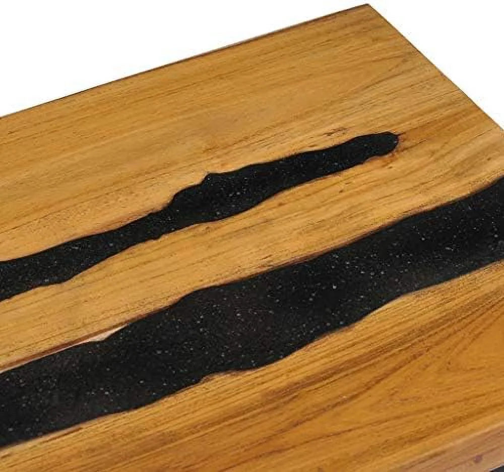 Solid Teak Wood Coffee Table with Lava Stone Decoration L184