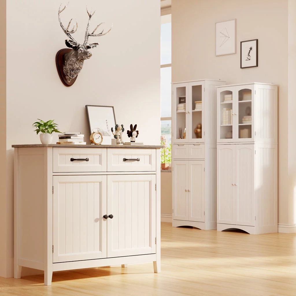 Grey Kitchen Sideboard Buffet Cabinet with Drawers and Adjustable Shelf M87598