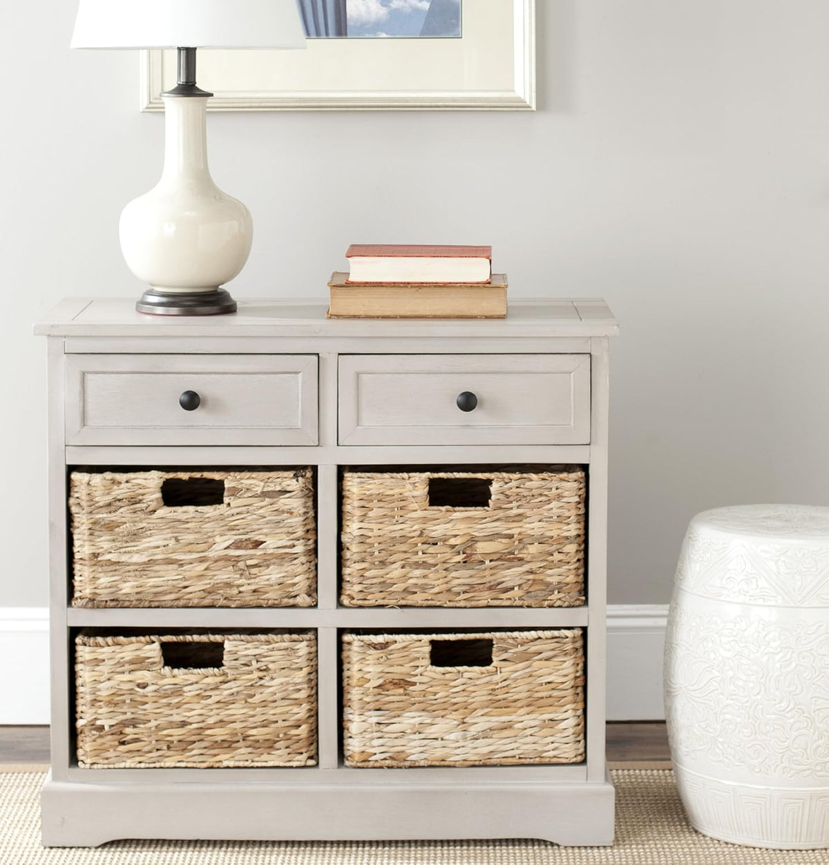 Whitewash Wicker Basket Storage Unit O31527