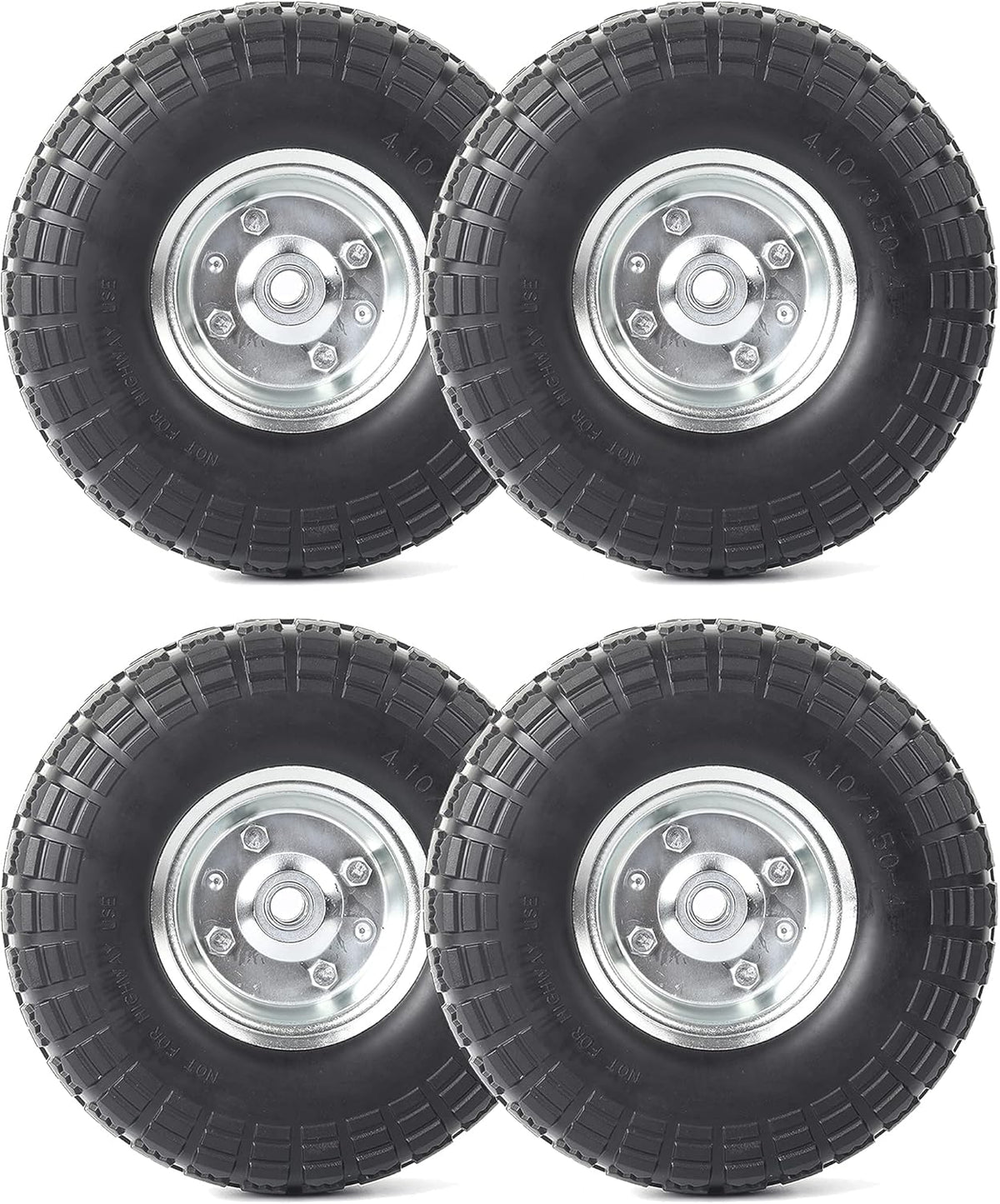 10-Inch Solid Rubber Tires and Wheels 4-Pack Z2022