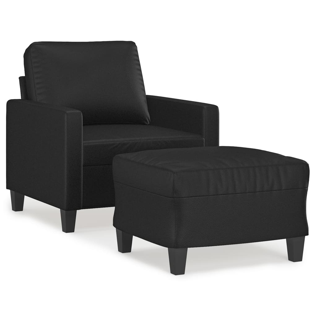Black Faux Leather Sofa Chair with Footstool Q2470