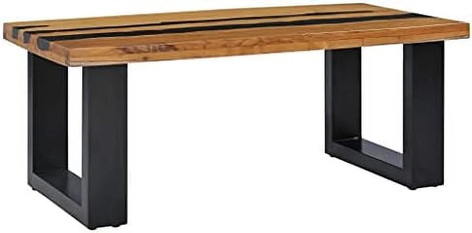 Solid Teak Wood Coffee Table with Lava Stone Decoration L184