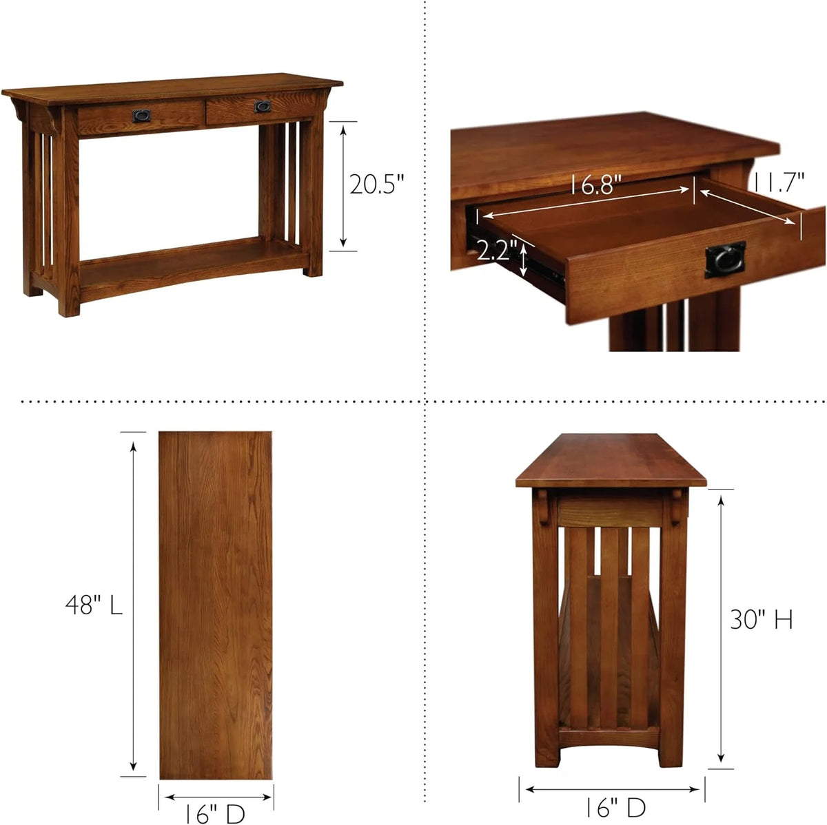 Medium Oak Two Drawer Console Table with Shelf N19581