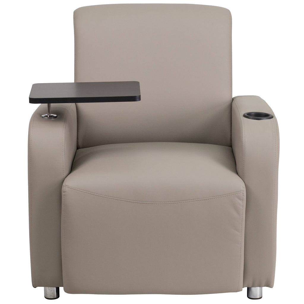 Gray Leather Guest Chair with Tablet Arm and Cup Holder H46770