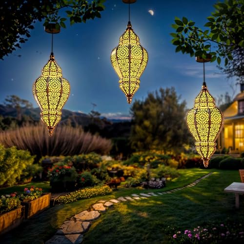 Gold Plastic Solar Hanging Lantern A258775