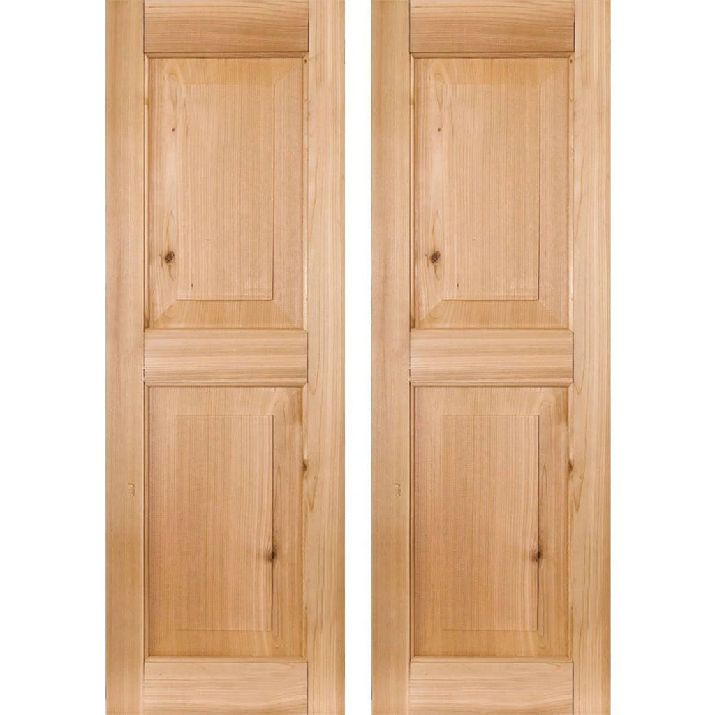 12 in. x 50 in. Real Wood Pine Raised Panel Shutters Pair Unfinished X116
