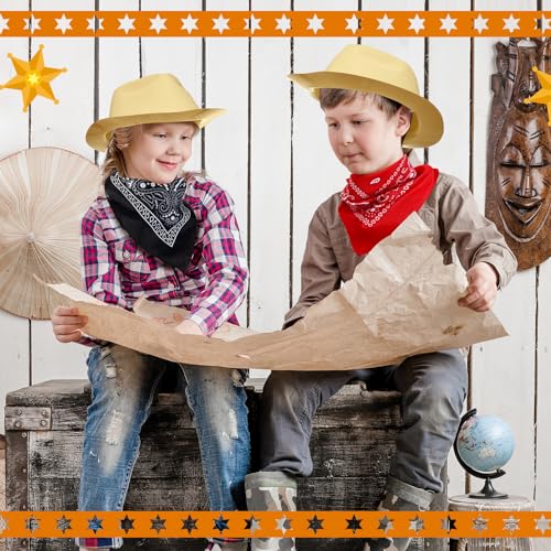 24 Pieces Felt Cowboy Hat Set with Paisley Bandanas Z4551