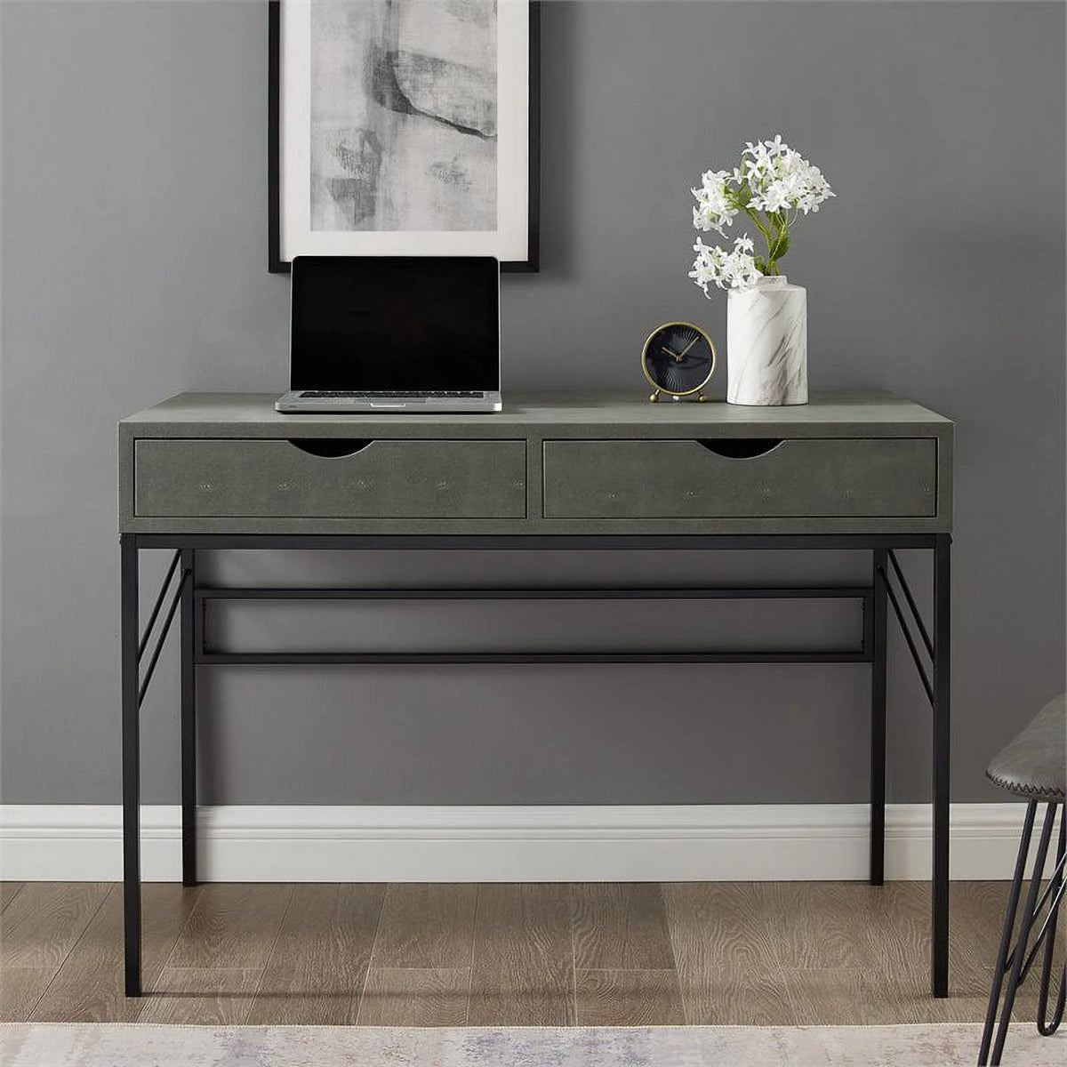 2 Drawer Gray Engineered Wood Writing Desk W1512