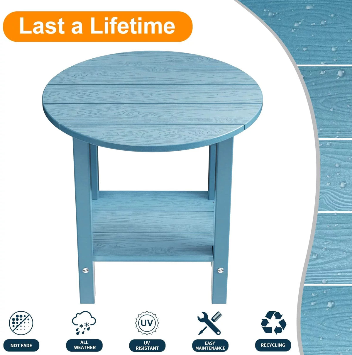 18 Inch 2-Tier Plastic Outdoor Side Table with Storage Shelf F240098