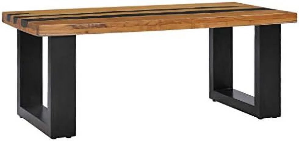 Solid Teak Wood Coffee Table with Lava Stone Decoration L184