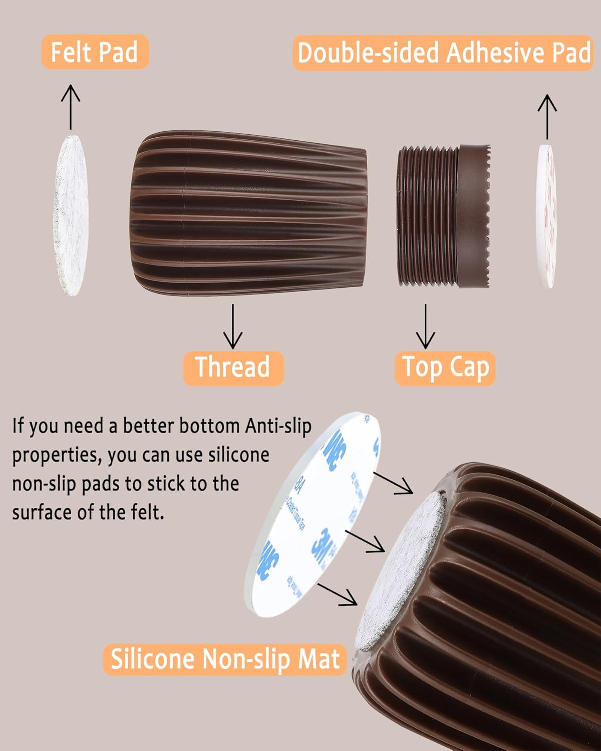 Adjustable Furniture Bed Risers 2.1-2.8 inch Durable Plastic Silicone Anti Slip 4 pcs T578