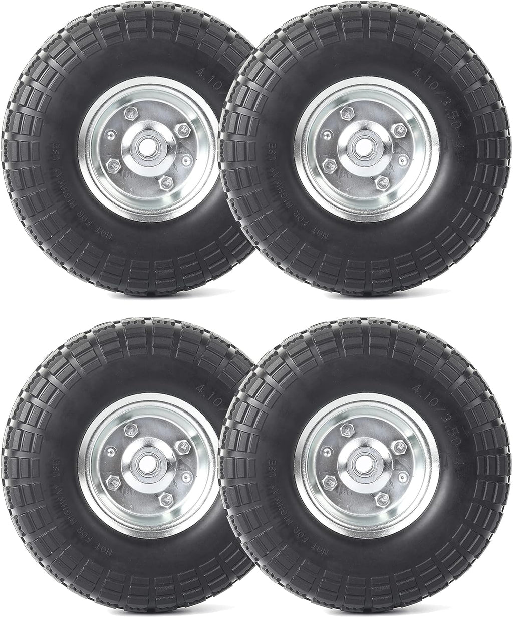 10-Inch Solid Rubber Tires and Wheels 4-Pack Z2022