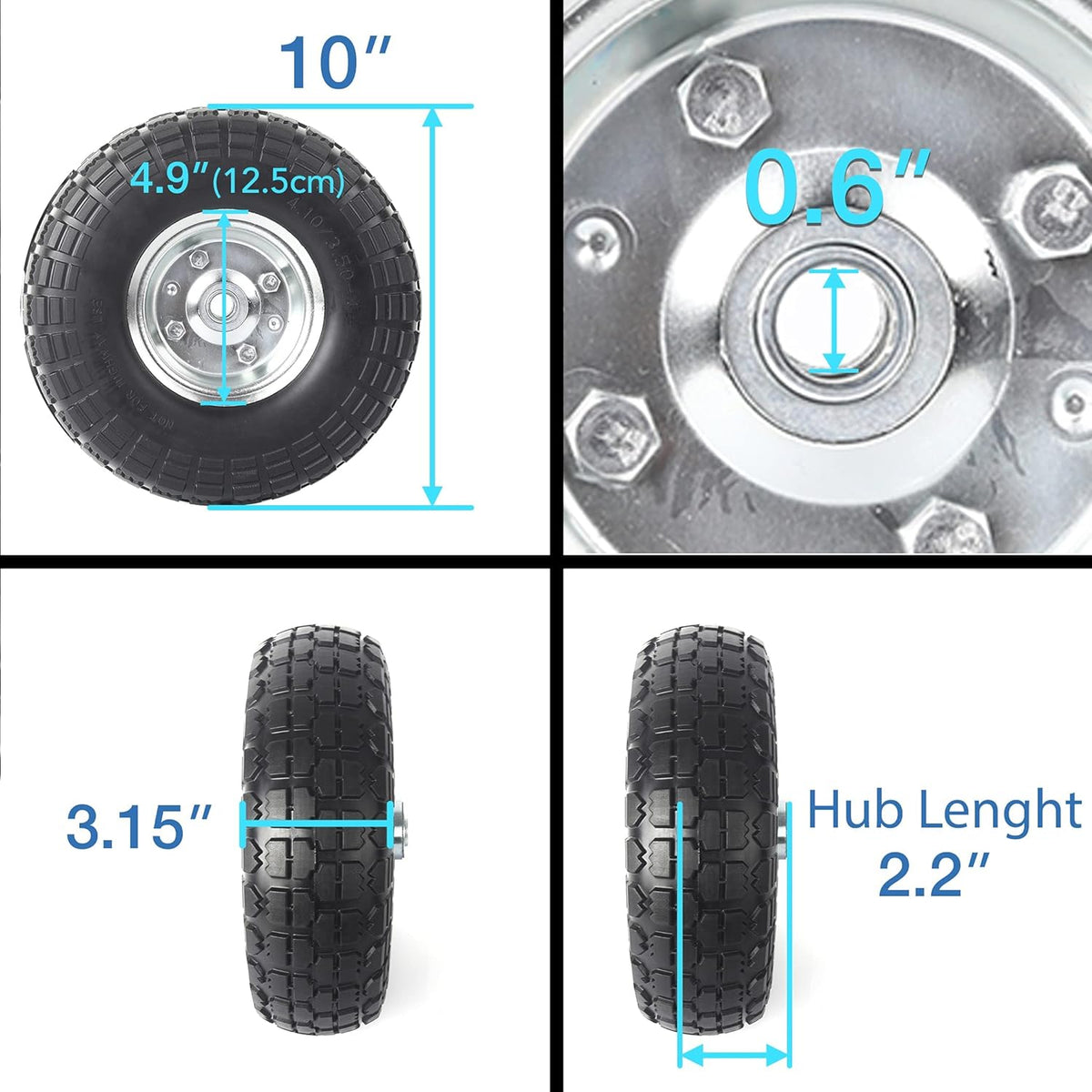 10-Inch Solid Rubber Tires and Wheels 4-Pack Z2022
