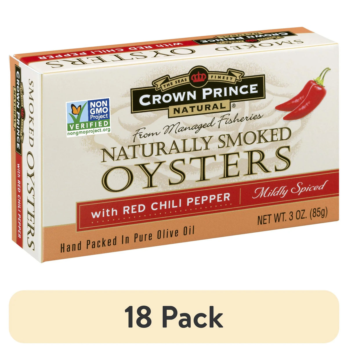 (18 pack) Smoked Oysters With Red Chili Pepper, 3 oz I7232
