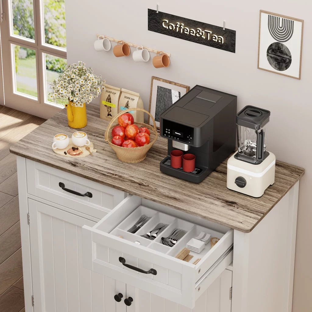 Grey Kitchen Sideboard Buffet Cabinet with Drawers and Adjustable Shelf M87598