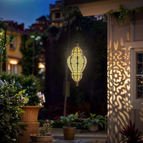 Gold Plastic Solar Hanging Lantern A258775