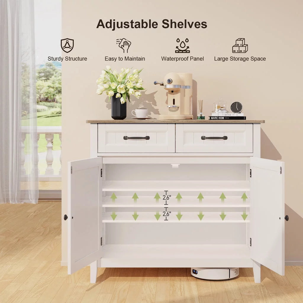Grey Kitchen Sideboard Buffet Cabinet with Drawers and Adjustable Shelf M87598