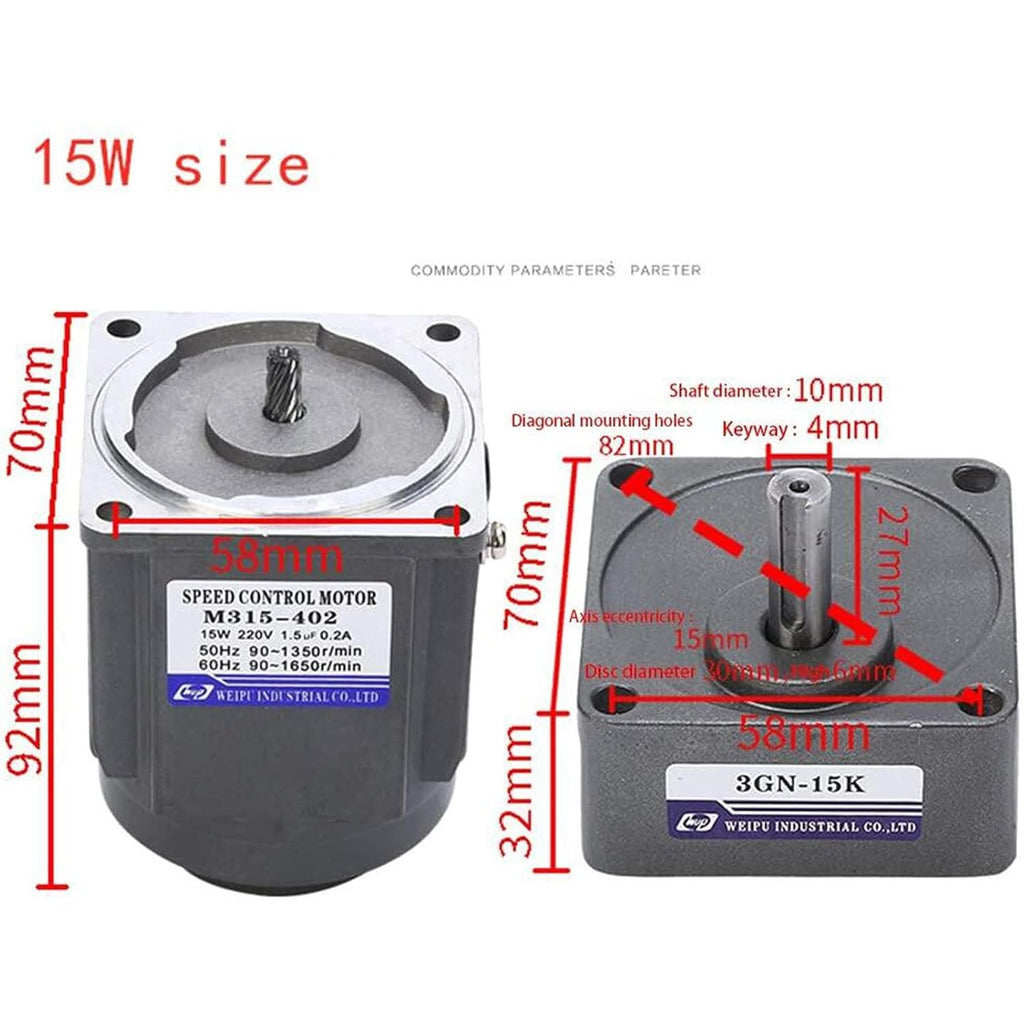 Electric Motor Variable Speed Controller 1:10 125RPM 110V 15W Single-Phase H363206