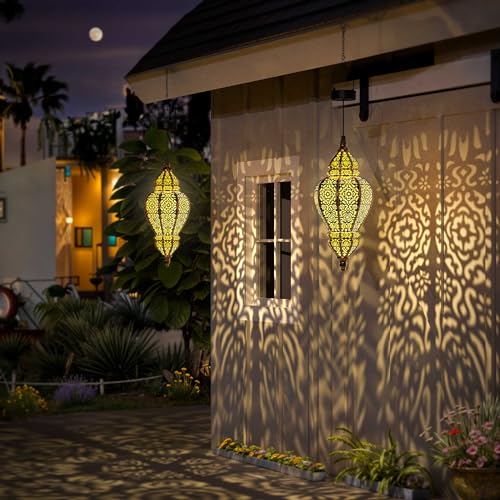 Gold Plastic Solar Hanging Lantern A258775