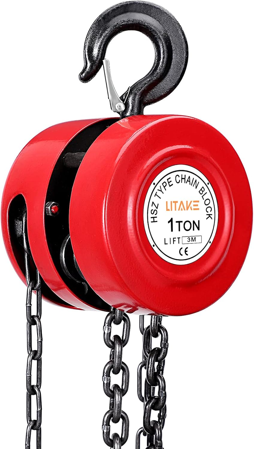 1 Ton 10 Feet Manual Hand Chain Hoist with 2 Hooks, Red Pack of 2 W9839
