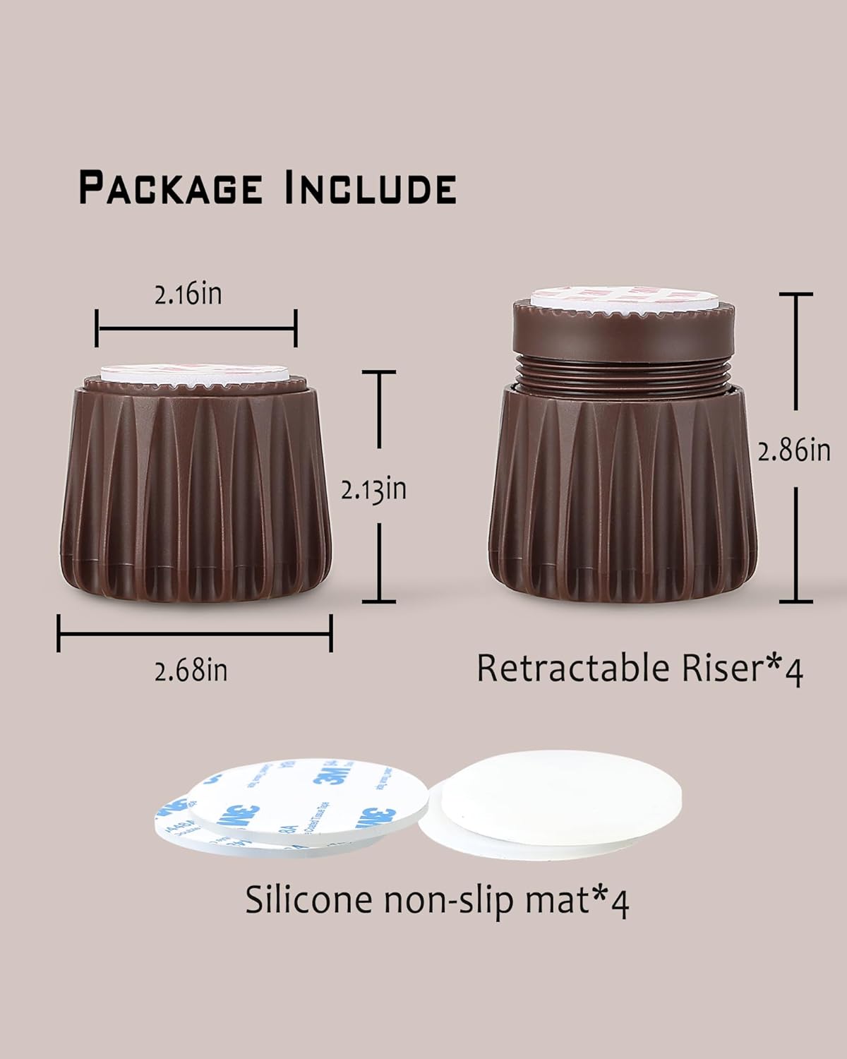 Adjustable Furniture Bed Risers 2.1-2.8 inch Durable Plastic Silicone Anti Slip 4 pcs T578