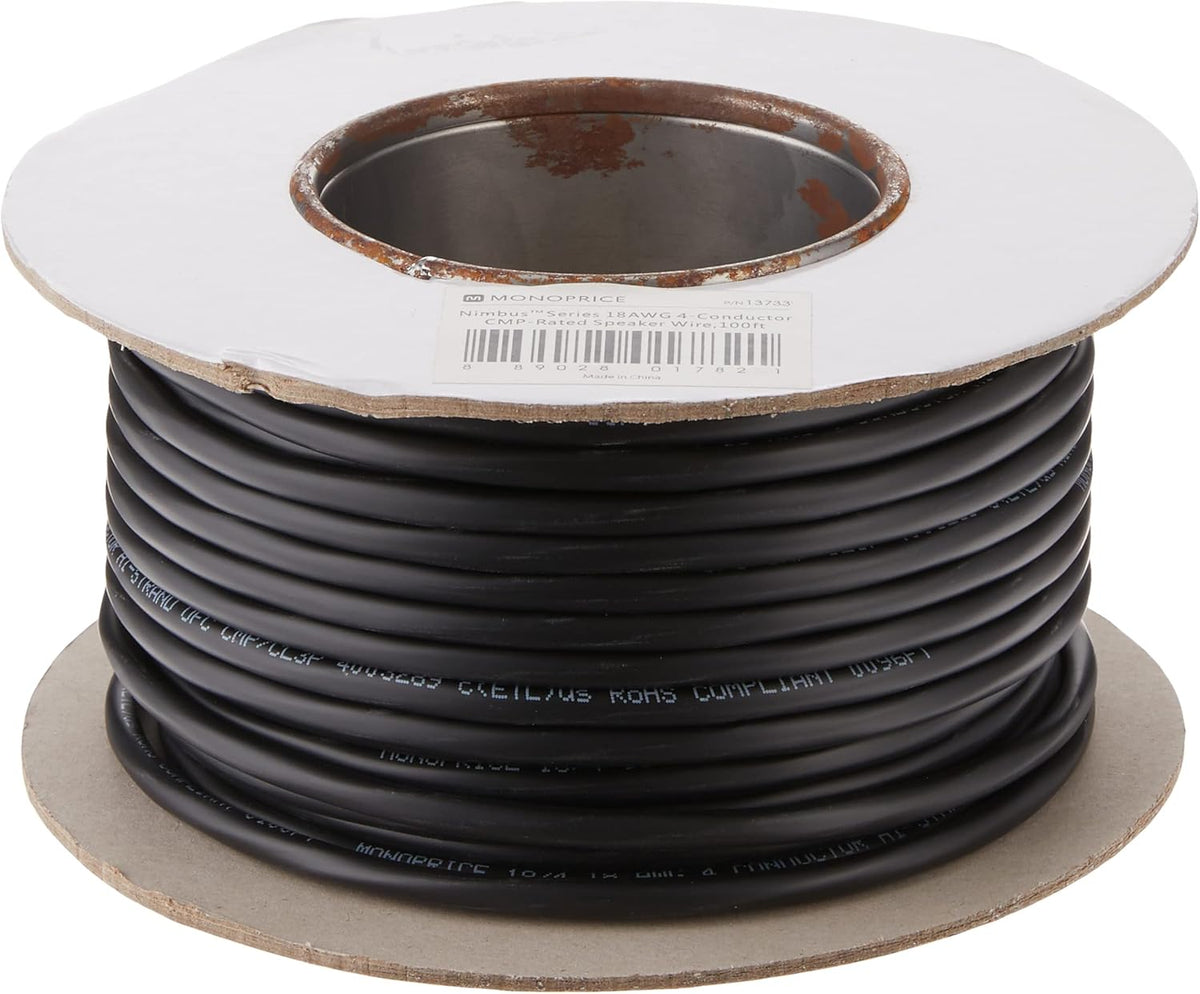 18 AWG 4 Conductor Plenum Rated Speaker Wire 100 Feet Bare Copper F869