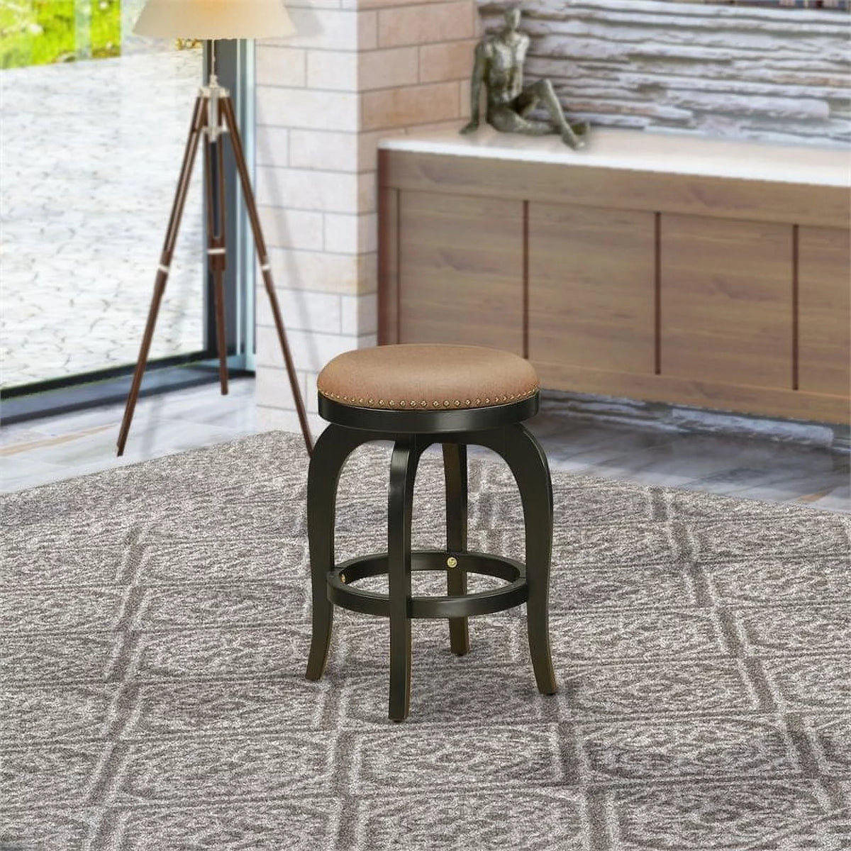 24" Wood Swivel Backless Bar Stool Set of 2 C394837
