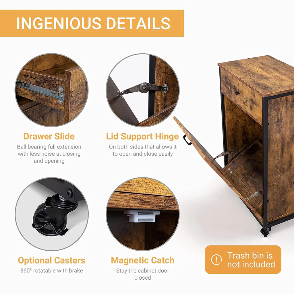 10 Gallon Rustic Brown Tilt Out Trash Cabinet with Drawer Y72839